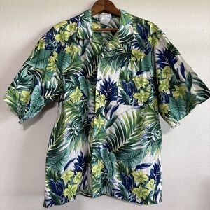 UTY Apparel Aloha Hawaiian Shirt Mens Large Green Tropical Short Sleeve USA Made